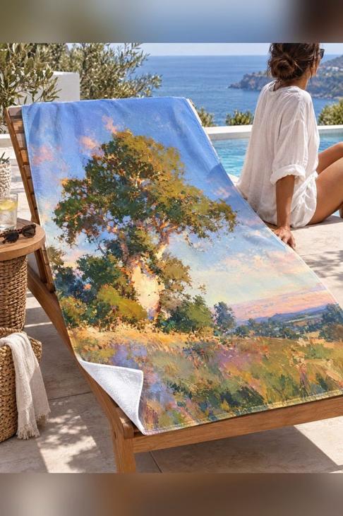 Tree Landscape Art Beach Towel — Coastal Gift