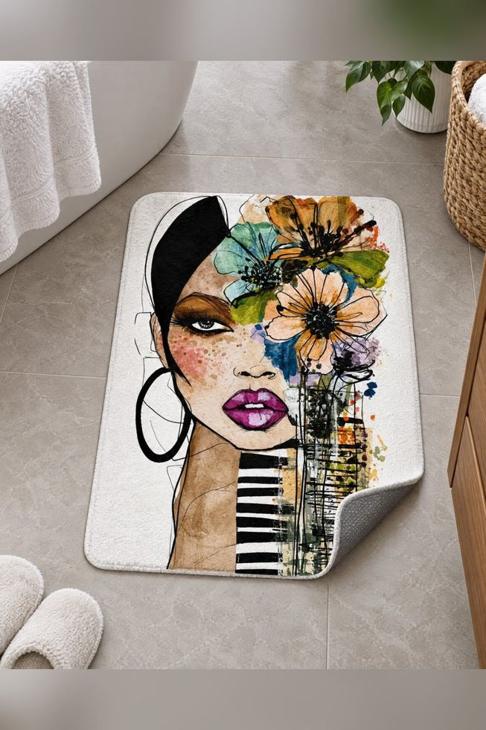 Floral Face Art Bath Mat — Boho Bath Gift