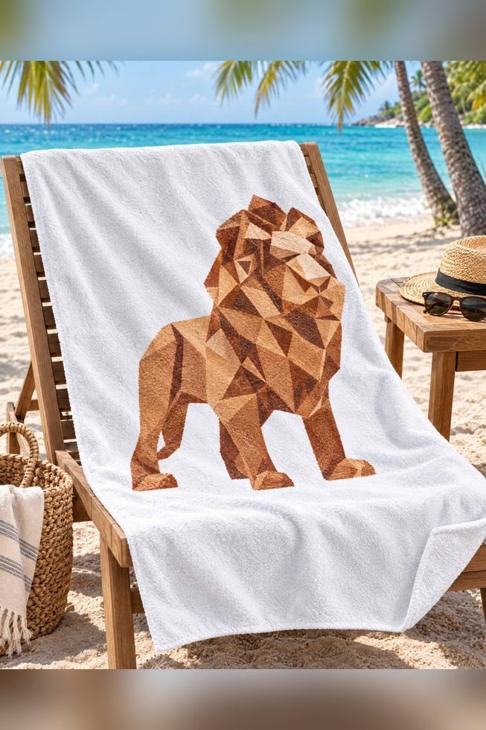 Paper Lion Art Beach Towel — Geometric Gift