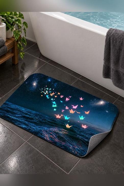 Origami Crane Night Bath Mat — Ocean Gift