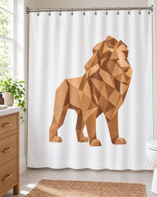 Paper Lion Art Shower Curtain — Geometric Gift