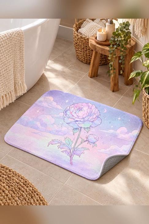 Pastel Peony Moon Bath Mat — Boho Bath Gift