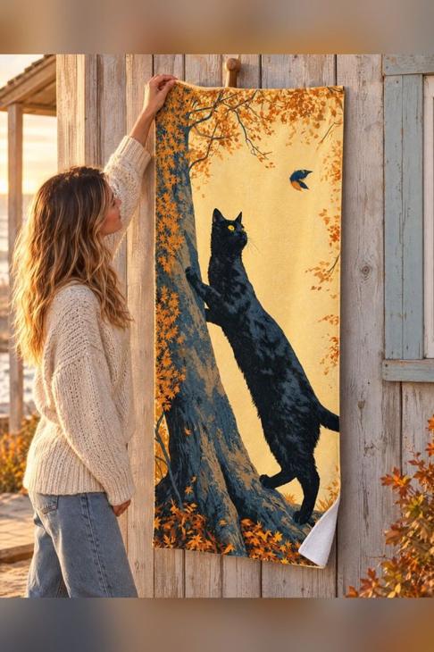 Fall Cat Beach Towel, Cat Lover Gift