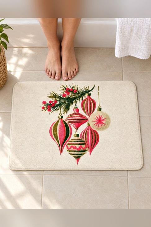 Retro Christmas Ornament Bath Mat, Christmas Gift — Hostess Gift