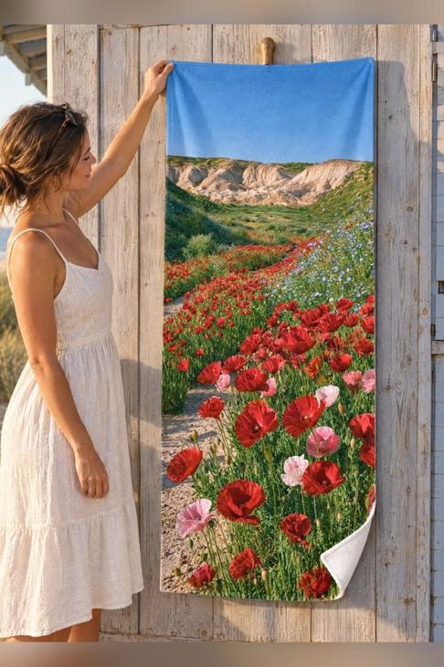 Red Poppy Floral Beach Towel, Gift for Mom — Spring Gift