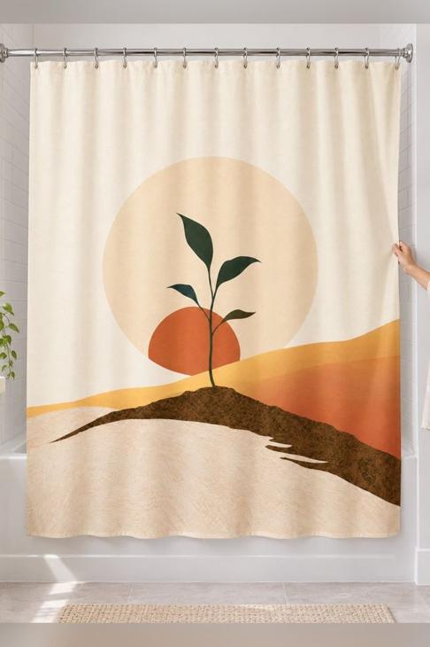 Boho Sun Shower Curtain, Housewarming Gift — Neutral Bath Gift