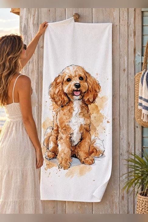 Cavapoo Dog Beach Towel, Dog Mom Gift