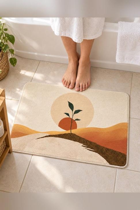 Boho Sun Bath Mat, Housewarming Gift — Neutral Decor Gift