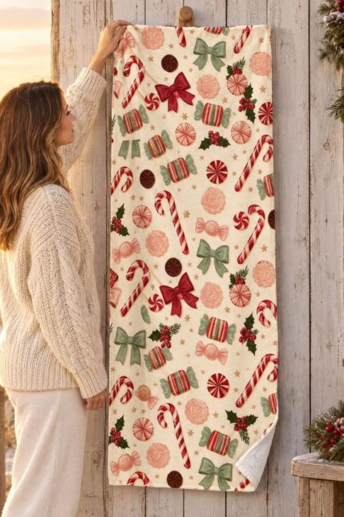 Candy Cane Christmas Beach Towel, Peppermint Holiday Decor — Christmas Hostess Gift