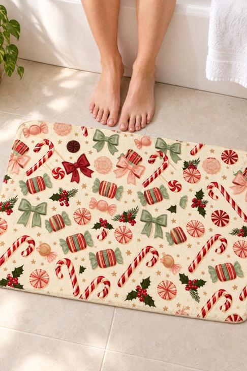 Candy Cane Christmas Bath Mat, Peppermint Holiday Decor — Christmas Hostess Gift